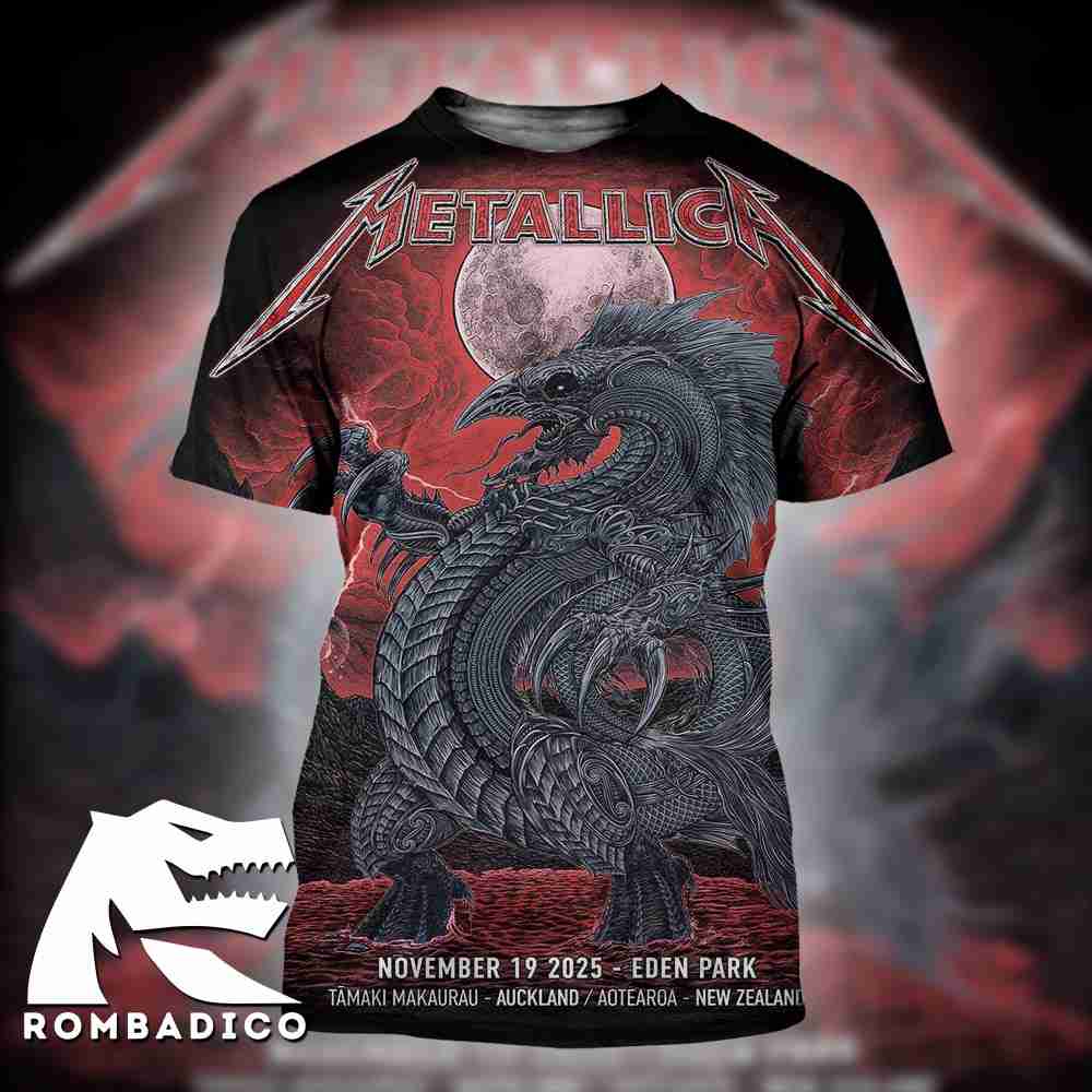 Metallica M72 Auckland New Zealand 2025 Official Poster At Eden Park On November 19 White Dragon Artwork All Over Print Shirt Metallica M72 Auckland New Zealand 2025 Official Poster At Eden Park On November 19 White Dragon Artwork All Over Print Shirt