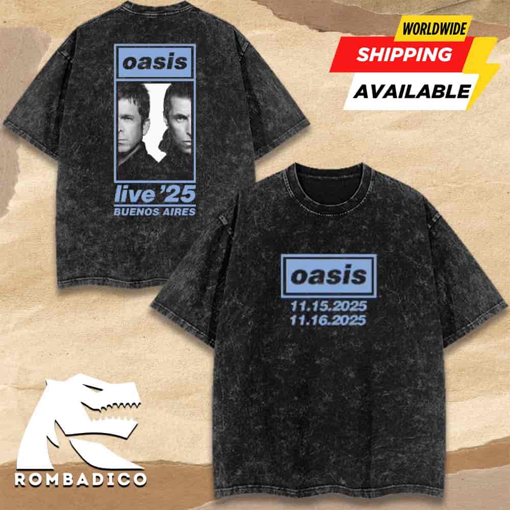 Oasis Buenos Aires Live 25 Tour Merchandise Washed Tee Shirt At River Plate On November 15-16 Vintage Style Oasis Buenos Aires Live 25 Tour Merchandise Washed Tee Shirt At River Plate On November 15-16 Vintage Style